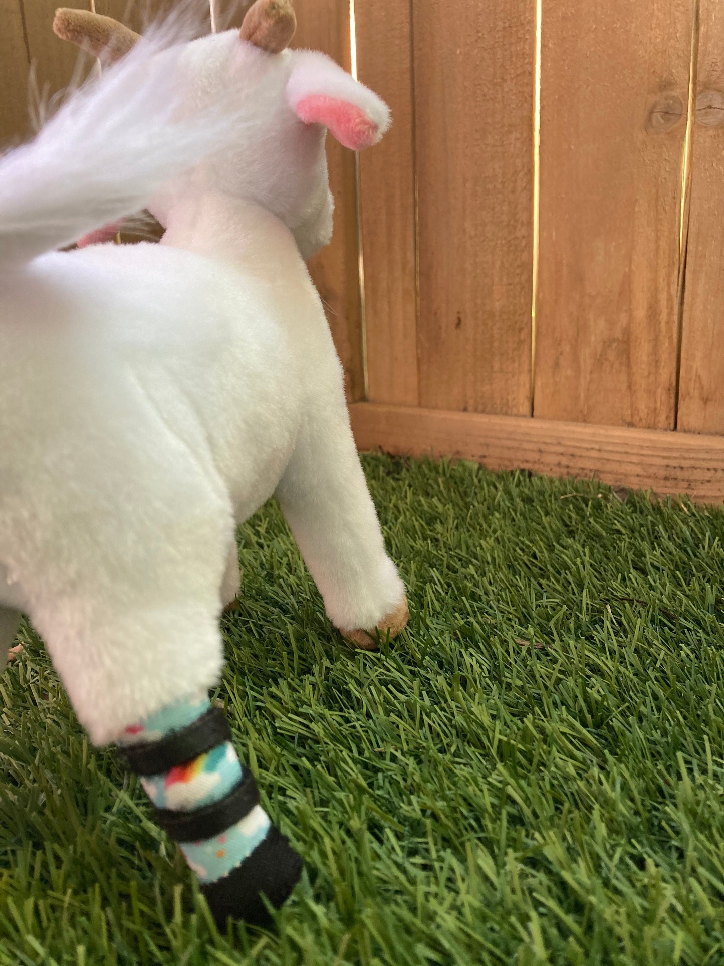 Espy - 8" White Goat Plush with Disability - Prosthetics on Back Feet Stuffed Farm Animal Toy - All Abilities Animal