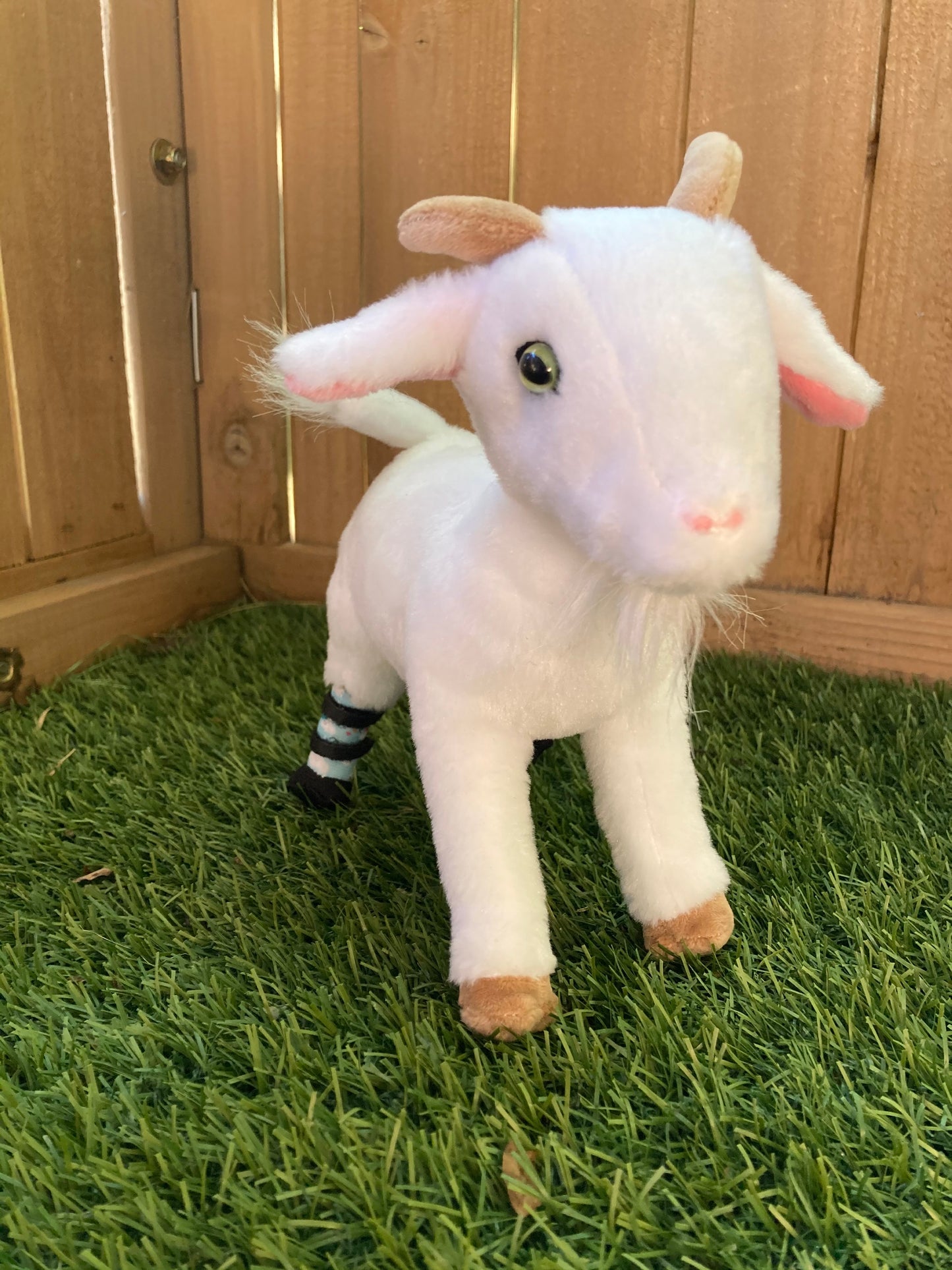 Espy - 8" White Goat Plush with Disability - Prosthetics on Back Feet Stuffed Farm Animal Toy - All Abilities Animal