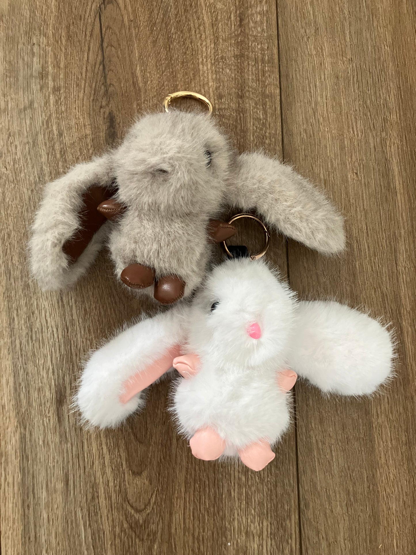 Fuzzy Bunny Bag Charm – Plush Rabbit Keychain Purse Accessory, Boho Tote Charm