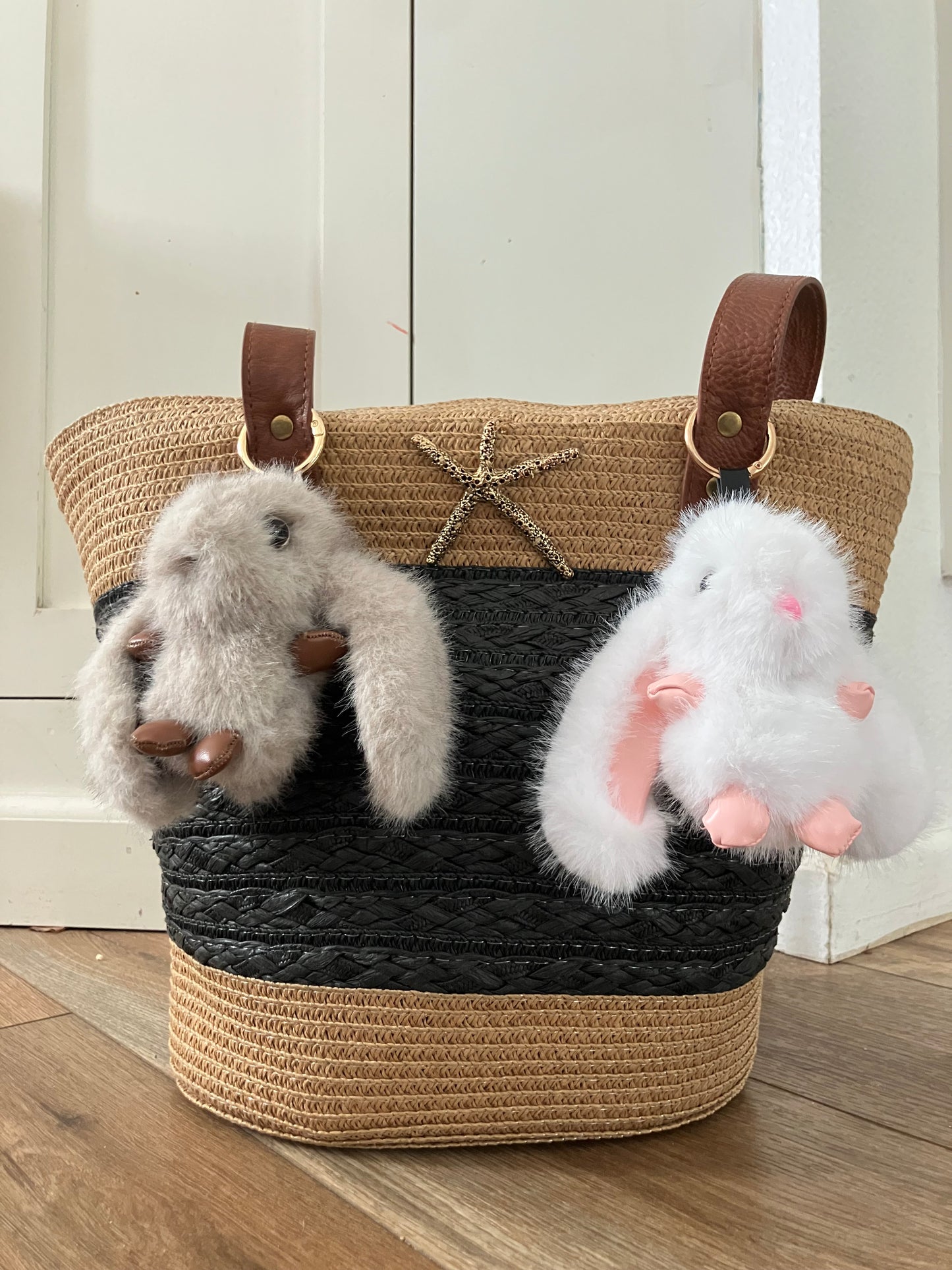 Fuzzy Bunny Bag Charm – Plush Rabbit Keychain Purse Accessory, Boho Tote Charm